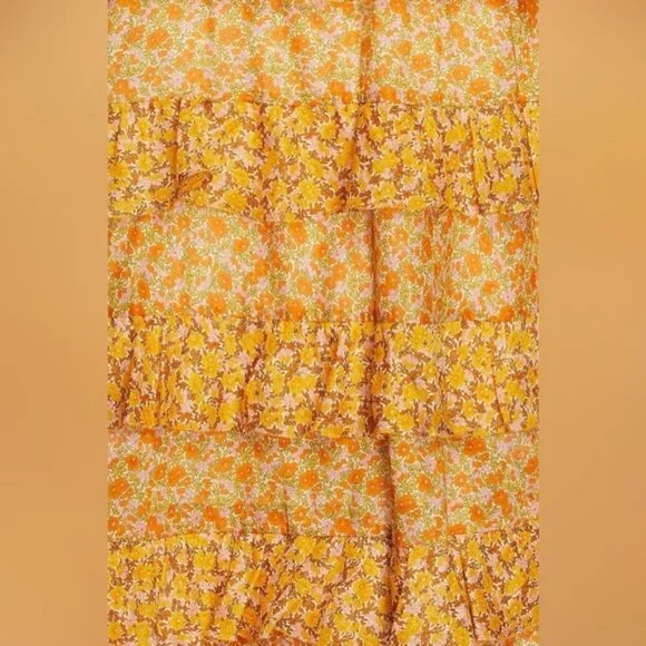 ❌❌SOLD❌❌450 MAJE Printed Cotton Voile Dress With Ruffles Orange | Womens Dresses - Picture 10 of 11